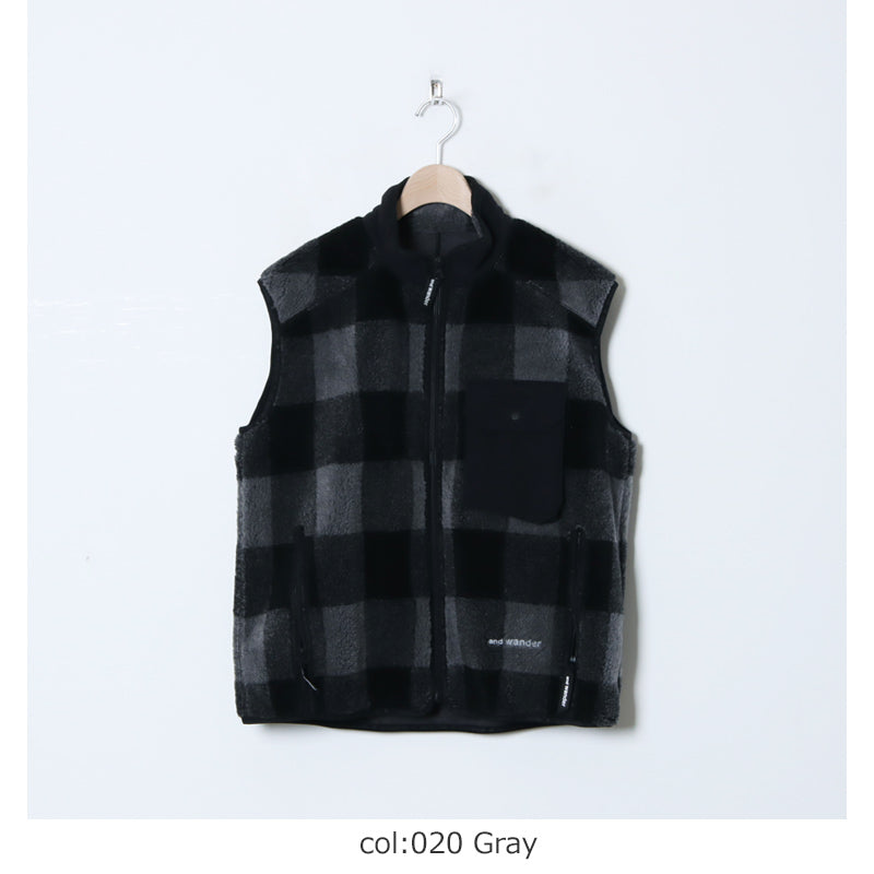 and wander(アンドワンダー) check boa vest 画像15