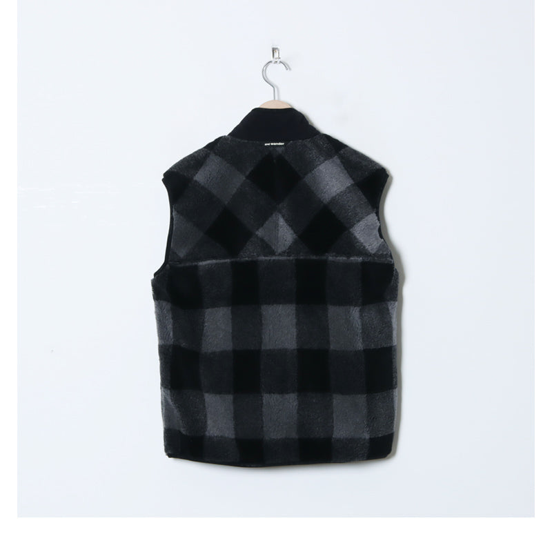 and wander(アンドワンダー) check boa vest 画像16