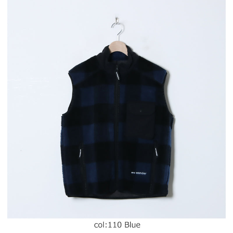 and wander(アンドワンダー) check boa vest 画像17