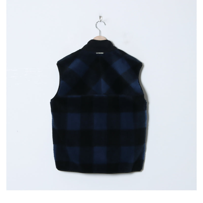 and wander(アンドワンダー) check boa vest 画像18
