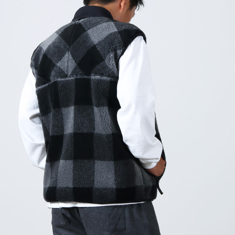 and wander(アンドワンダー) check boa vest 画像2