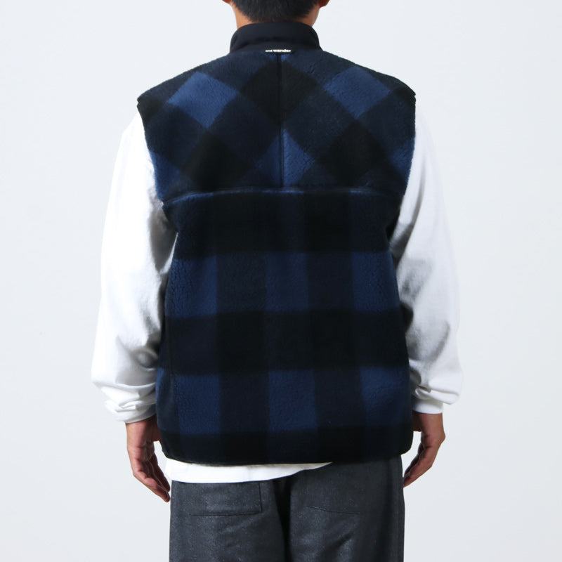 and wander(アンドワンダー) check boa vest 画像7