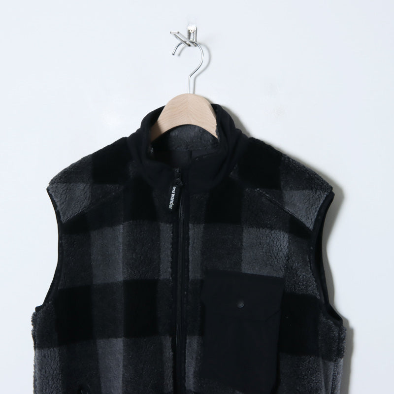 and wander(アンドワンダー) check boa vest 画像8