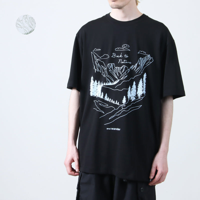 and wander(アンドワンダー) BACK TO NATURE printed SS T